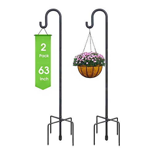 63" Shephards Hook for Outdoor,Heavy Duty Bird Feeder Pole with 5 Base Prongs,2 Pack Adjustable Shepherds Hook for Hanging Bird Feeder, Bird Feeder Stick Stand Hanger, Garden Plant Hanger Stands