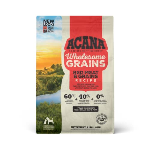 ACANA Wholesome Grains Dry Dog Food, Red Meat and Grains, Gluten Free, Beef, Pork, and Lamb Recipe, 4lb