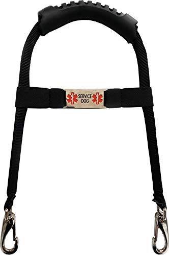 ActiveDogs Solid Core Aluminum Snap-On Service Dog Bridge Handle w/Molded Rubber Handle + Chrome Service Dog ID Tag Band - 12"