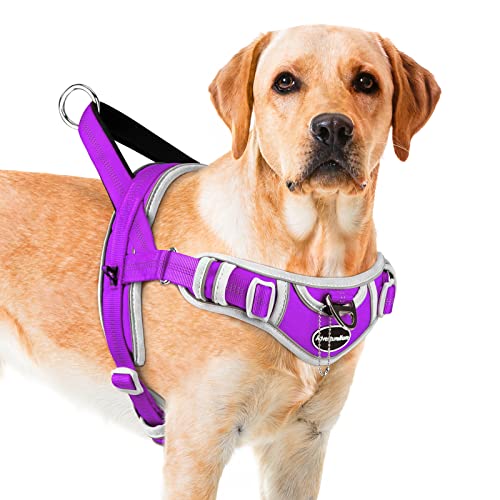 ADVENTUREMORE Dog Harness for Large Dogs No Pull, Sport Dog Halter Harness Reflective Breathable Dog Vest Escape Proof Dog Harness with Easy Control Front Clip Handle for Training Walking L Purple