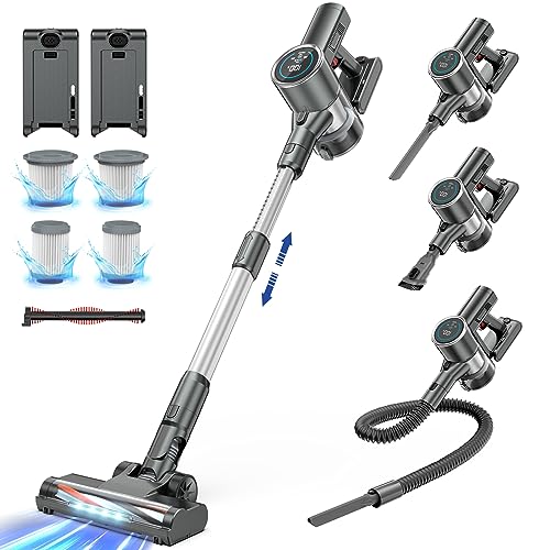 Airpher Cordless Vacuum Cleaner with 2 Batteries, 450W 33Kpa Stick Vacuum Up to 100min Runtime, Lightweight Cordless Vacuum with LED Display Brushless Motor for Pet Hair Carpet Hard Floor