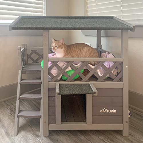 Aivituvin Cat House Outdoor and Indoor,Feral Pet Houses with Stairs for Cats Insulated, Weatherproof Roof