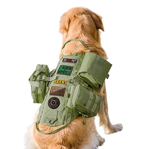 AIWAI Tactical Dog Harness with Pouches,Dog Vest Harness for Large Medium Dogs with Hook & Loop Panels,Adjustable Military Dog Harness with Handle,No-Pull Service Dog Vest For Walking Hiking Training