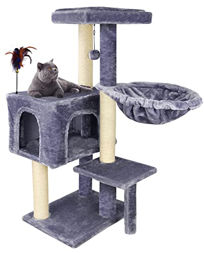 AIWIKIDE 002G Cat Tree has Scratching Toy with a Ball Activity Centre Cat Tower Furniture Jute-Covered Scratching Posts Grey …