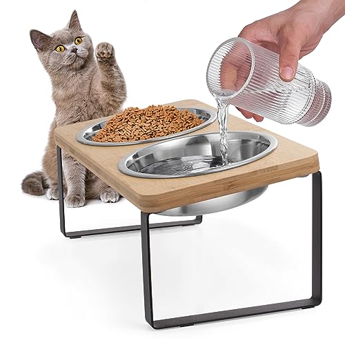 AKAOLA Cat Food Bowls Elevated Tilted 10°Raised Cat Bowls Whisker Friendly Food & Water Bowls Stand Feeder for Cat & Puppy Non-Slip Anti-Noise