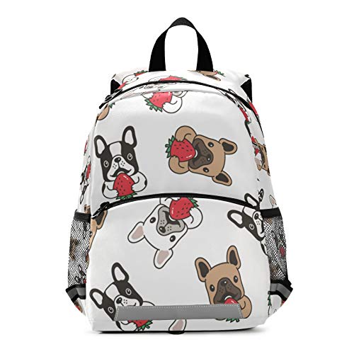 ALAZA Dog French Bulldog Strawberry Cartoon Backpack School Daypack Harness Safety with Removable Tether