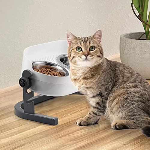 All for Paws Height Adjustable Cat Elevated Bowls Stainless Steel Dog Food Water Bowls, Height Adjustable Cat Feeder Mess Proof Pet Feeding Bowls(Small)