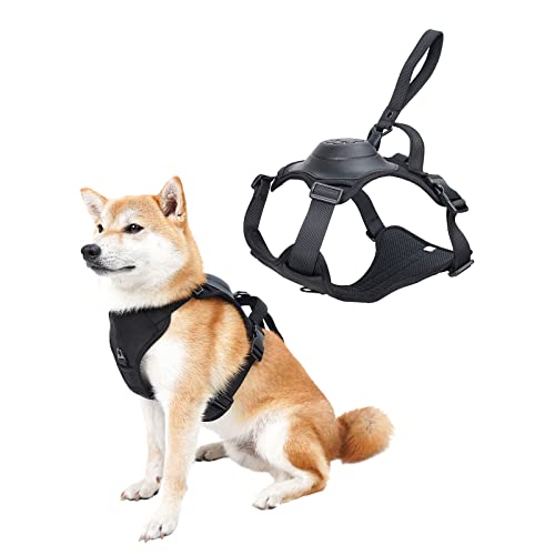 All-in-one Dog Harness with Retractable Leash, No Pull Dog Harness, Automatic Anti-Burst Impact Function and Free Hands, Adjustable Breathable Pet Harness, Easy to Control for Medium Large Dogs Black