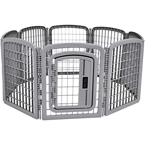 Amazon Basics 8-Panel Octagonal Plastic Pet Pen Fence Enclosure With Gate, 59 x 58 x 28 Inches, Grey