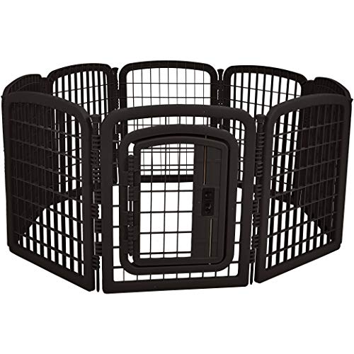 Amazon Basics 8-Panel Octagonal Plastic Pet Pen Fence Enclosure With Gate, 59 x 58 x 28 Inches, Black