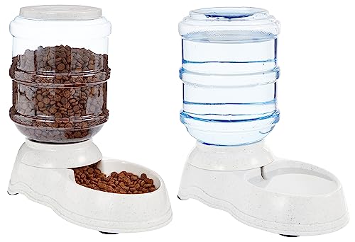 Amazon Basics Automatic Dog Cat Water Dispenser Gravity Feeder Set, Small, 6-Pound Food Capacity, 1-Gallon Capacity, Gray