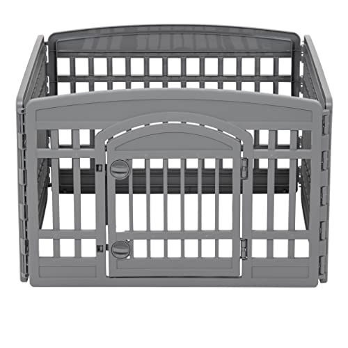 Amazon Basics Dog Playpen, Pet Exercise Pen with Door, 24-Inches, 4 Panel, Dark Gray