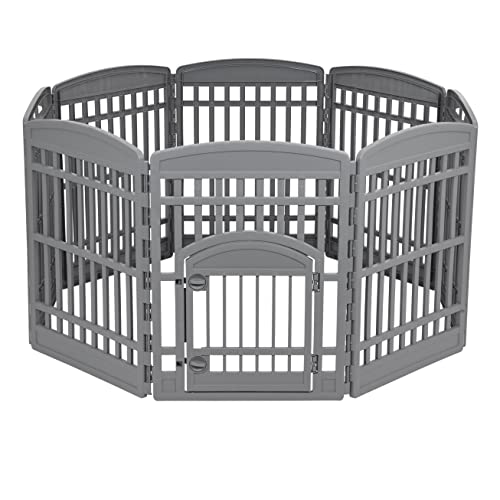 Amazon Basics Dog Playpen, Rectangular Pet Exercise Pen with Door, 34-Inches, 8 Panel, Dark Gray