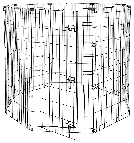 Amazon Basics Foldable Metal Exercise Pet Play Pen for Dogs, Fence Pen, Single Door, Large, 60 x 60 x 48 Inches