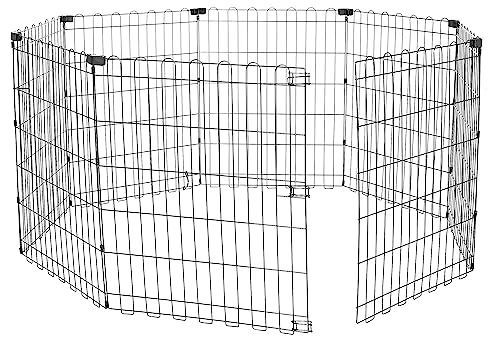 Amazon Basics Foldable Metal Exercise Pet Play Pen for Dogs, Fence Pen, No Door, Black, 60 x 60 x 30 Inches