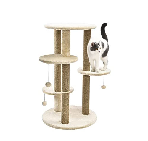 Amazon Basics Small Triple Platform Cat Tree Tower With Scratching Post - 26 x 25 x 36 Inches, Beige