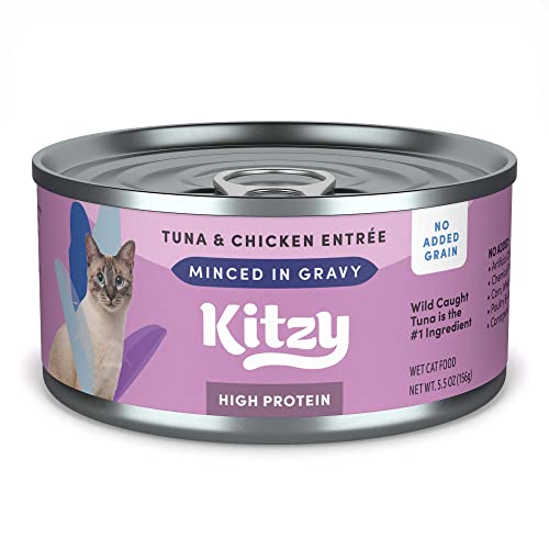 Amazon Brand - Kitzy High Protein, Grain Free Wet Cat Food, Wild Caught Tuna & Chicken in Gravy, 5.5 oz (Pack of 24)