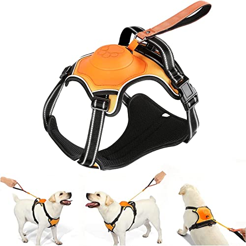 AMORONE Dog Harness for Large Dogs, Upgrade 2-in-1 No Pull Dog Harness & Retractable Dog Leash【Auto-Lock Function】 Large Dog Harness, Reflective and Adjustable Dog Harness with Control Handle