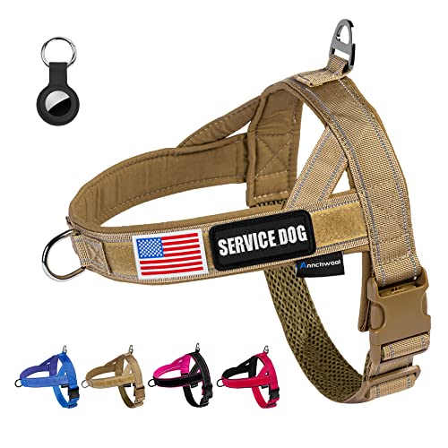 Annchwool No Pull Dog Harness with Airtag Case and Two Patches,Quick Fit and Reflective Escape Proof Dog Harness,Easy for Training Walking Vest Harness for Small & Medium and Large Dog(Brown,S)