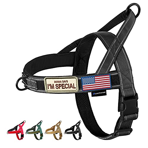 Annchwool No Pull Dog Harness with Soft Padded Handle,Reflective Strip Escape Proof and Quick Fit to Adjust Dog Harness,Easy for Training Walking for Small & Medium and Large Dog(Black,L)