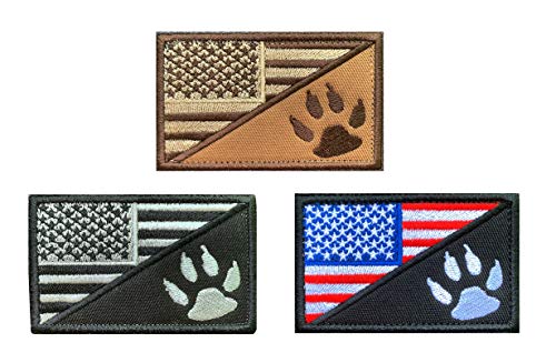 Antrix 3 Pcs American Flag/Service Dog K9 Paw Tracker Tactical Dog Police Dog Army Dog Patch with Hook & Loop Fastener Emblem Patch for Medium and Large Dog Vests Dog Harness Dog Clothes