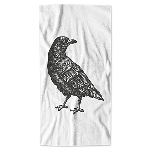 AOYEGO Bird Microfiber Towels Animal Sketch of Flying Black Crow Raven Bird Bath Towels Kitchen Hand Towels for Women Men Girls Boys 15x30 Inch