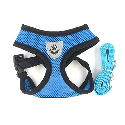 Artshu 1pcs Breathable Mesh Small Dog Pet Harness and Leash Set Puppy Cat Vest Harness Collar for Chihuahua Pug Bulldog Cat arnes perro (M（2.5-4KG）, Blue)