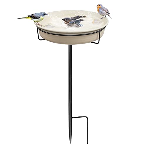 AUHOKY Freestanding Birdbaths Bowl for Outdoor, Lightweight Detachable Outdoor Bird Bath with Sturdy Metal Stake, Adjustable Birdfeeder for Garden Patio Yard Lawn Decoration (White)