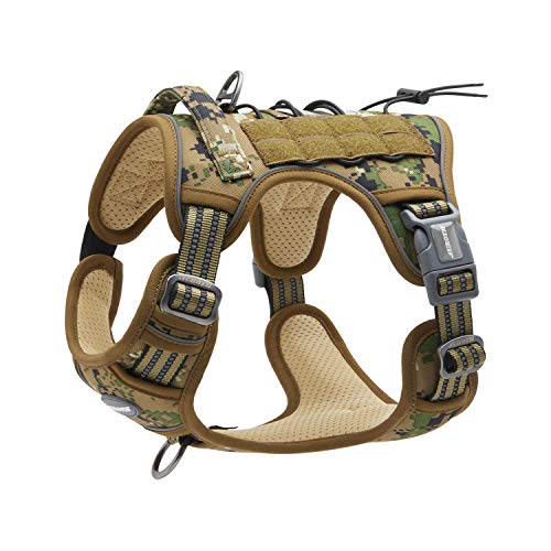 AUROTH Tactical Dog Harness for Small Medium Dogs No Pull Adjustable Pet Harness Reflective K9 Working Training Easy Control Pet Vest Military Service Dog Harnesses Woodland Camo M