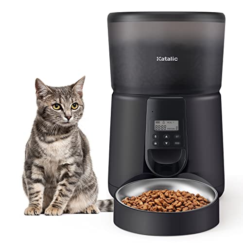 Automatic Cat Feeders,Katalic Clog-Free 4L Cat Food Dispenser with Sliding Lock Lid Storage Timed Feeder for Cat and Dogs with Voice Recorder, Programmable Meal & Portion Automatic Feeder