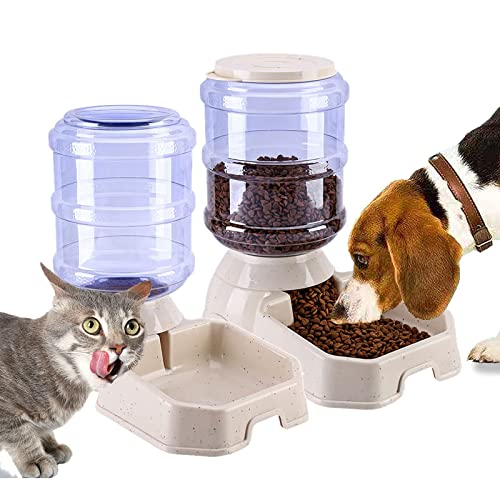 Automatic Dog Feeder and Water Dispenser Set Gravity Self Feeding Food Waterer for Small Medium Pet Cats Dogs Kitten Puppy