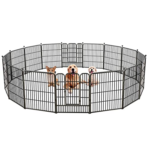 SEGAWE Outdoor Dog Playpen - 16 Panels, 32" High - Metal Frame Pet Fence In Black (XL Size)