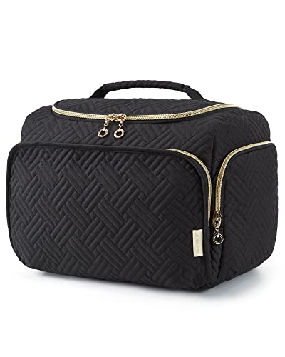 BAGSMART Travel Toiletry Bag, Large Wide-open Travel Bag for Toiletries, Makeup Cosmetic Travel Bag with Handle, Black-L