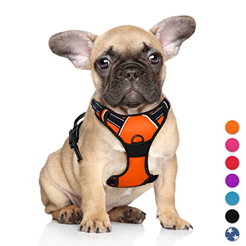 BARKBAY No Pull Dog Harness Large Step in Reflective Dog Harness with Front Clip and Easy Control Handle for Walking Training Running(Orange,S)