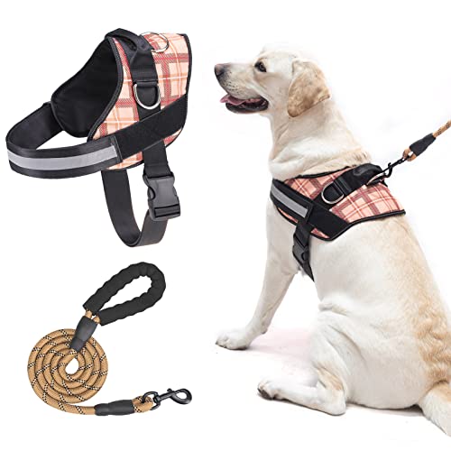 BEAUTYZOO Dog Harness for Medium Large Dogs No Pull, Dog Harness and Leash Set with Padded Handle, No Choke Heavy Duty Service Dog Harnesses Vest M L XL Size, Reflective Adjustable Vest Harness