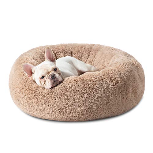 Bedsure Calming Bed for Small Dogs - Donut Washable Pet Bed, 23 inches Anti Anxiety Round Fluffy Plush Faux Fur Large, Fits up to 25 lbs Pets, Camel