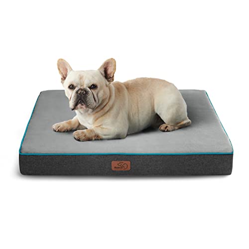 Bedsure Memory Foam Dog Bed for Small Dogs - Orthopedic Waterproof Dog Bed for Crate with Removable Washable Cover and Nonskid Bottom - Plush Flannel Fleece Top Pet Bed, Grey