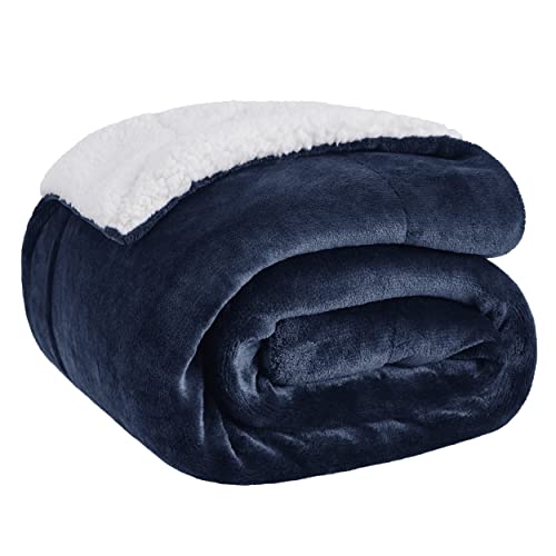 Bedsure Sherpa Fleece Throw Blanket for Couch - Thick and Warm Blankets for All Seasons, Soft and Fuzzy Throw Blanket for Sofa, Navy, 50x60 Inches