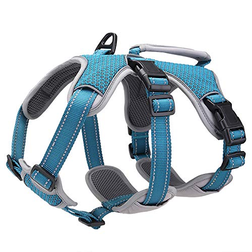 BELPRO Multi-Use Support Dog Harness, Escape Proof No Pull Reflective Adjustable Vest with Durable Handle, Dog Walking Harness for Big/Active Dogs (Blue, L)