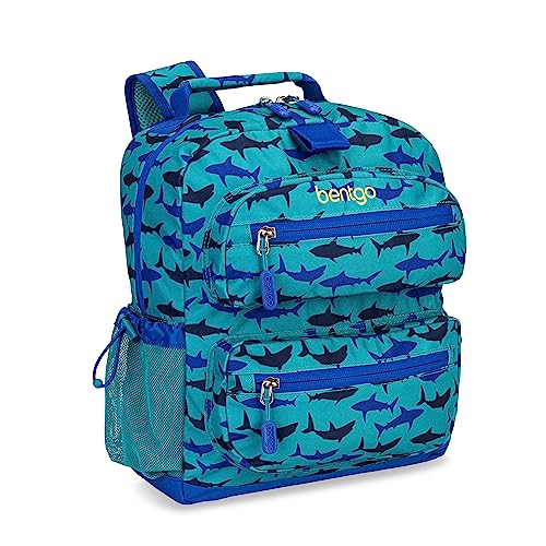 Bentgo® Kids Backpack - Lightweight 14” Backpack in Unique Prints for School, Travel, & Daycare - Roomy Interior, Durable & Water-Resistant Fabric, & Loop for Lunch Bag (Shark)