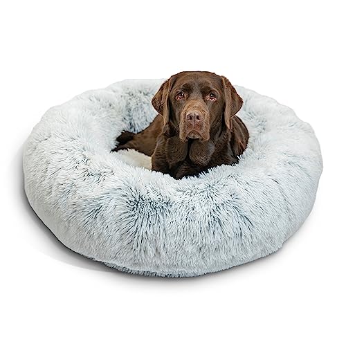 Best Friends by Sheri The Original Calming Donut Cat and Dog Bed in Shag Fur Frost, Large 36x36