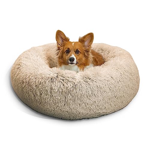 Best Friends by Sheri The Original Calming Donut Cat and Dog Bed in Shag Fur Taupe, Medium 30x30