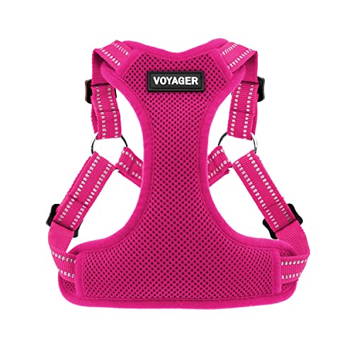 Best Pet Supplies Voyager Adjustable Dog Harness with Reflective Stripes for Walking, Jogging, Heavy-Duty Full Body No Pull Vest with Leash D-Ring, Breathable All-Weather - Harness (Fuchsia), S