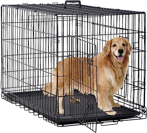 BestPet 24,30,36,42,48 Inch Dog Crates for Large Dogs Folding Mental Wire Crates Dog Kennels Outdoor and Indoor Pet Dog Cage Crate with Double-Door,Divider Panel, Removable Tray (Black, 48")