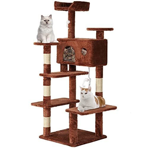 BestPet 54in Cat Tree Tower with Cat Scratching Post,Multi-Level Cat Condo Cat Tree for Indoor Cats Stand House Furniture Kittens Activity Tower with Funny Toys for Kitty Pet Play House,Brown