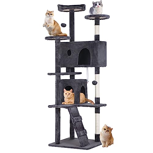 BestPet 70in Cat Tree Tower for Indoor Cats,Multi-Level Cat Furniture Activity Center with Cat Scratching Posts Stand House Cat Condo with Funny Toys for Kittens Pet Play House,Ashy