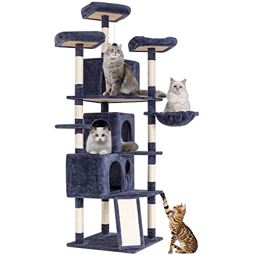 BestPet Cat Tree 72.8 inches XXL Large Cat Tower for Indoor Cats,Multi-Level Cat Furniture Activity Center Cat Condo for Large Cats with Scratching Posts,Cozy Basket and Kitten Toys,Smoky