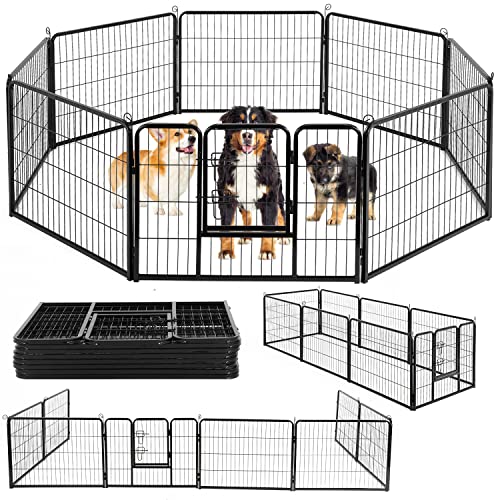 BestPet Dog Playpen Pet Dog Fence 24"/ 32" /40" Height 8/16/24/32 Panels Metal Dog Pen Outdoor Exercise Pen with Doors for Large/Medium/Small Dogs,Pet Puppy Playpen for RV,Camping,Yard