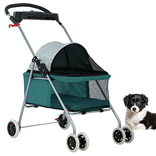 BestPet Pet Stroller Cat Dog Stroller Travel Folding Carrier,Teal