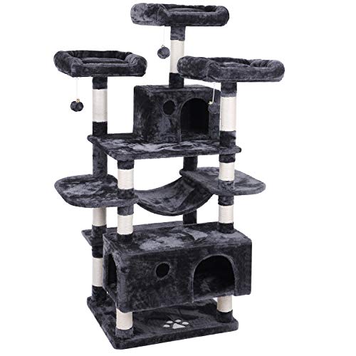 BEWISHOME Large Cat Tree Condo with Sisal Scratching Posts Perches Houses Hammock, Cat Tower for Indoor Cats Furniture Kitty Activity Center Kitten Play House Grey MMJ03B